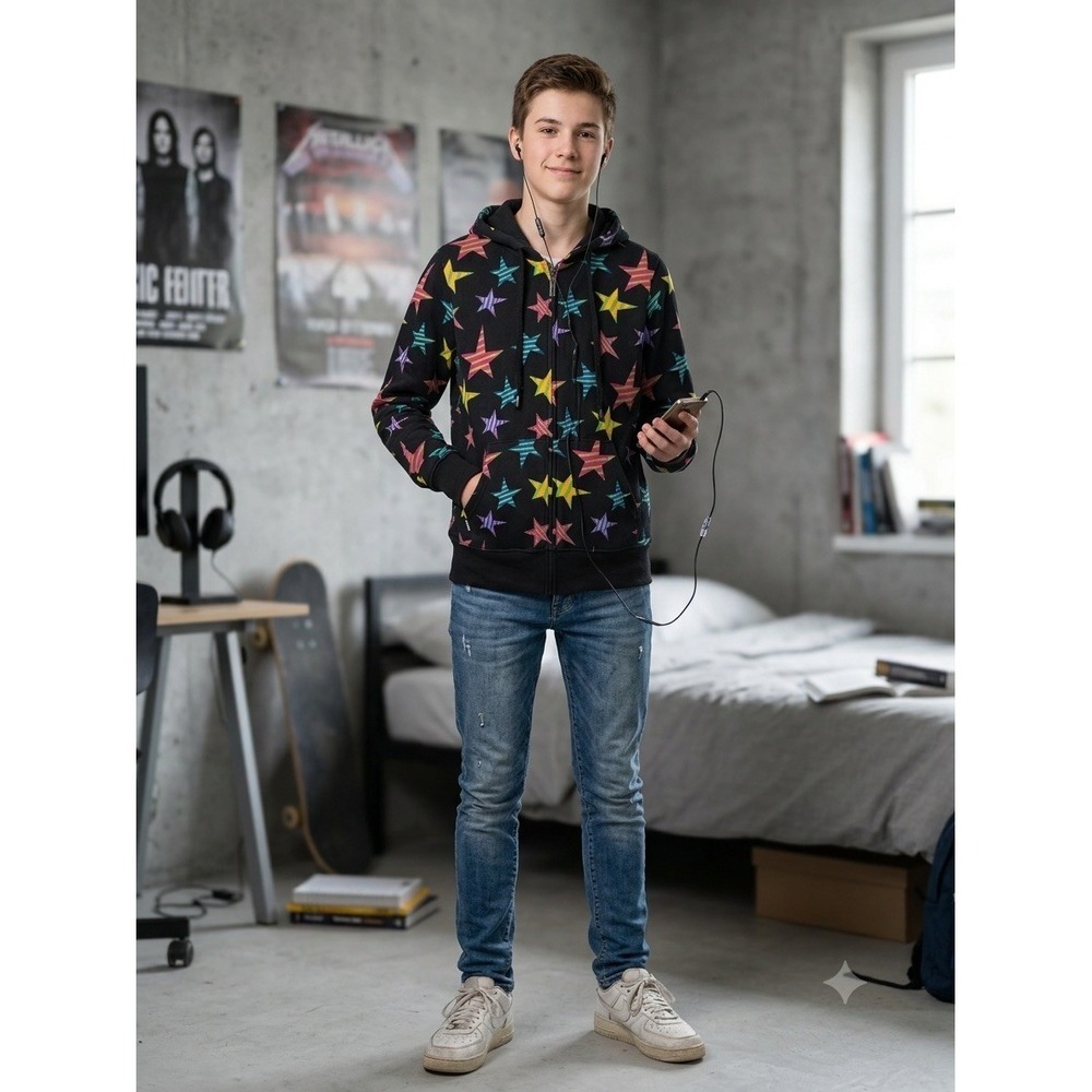 Hoodiebuddie HB3 Technology Star Print Zip Up Hoodie Black Multi Color Large